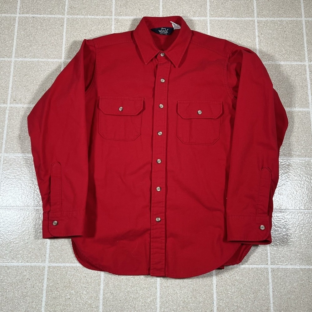 Vintage Woolrich Men's Shirt Red L Chamois Flannel Button Down Long Sleeve USA